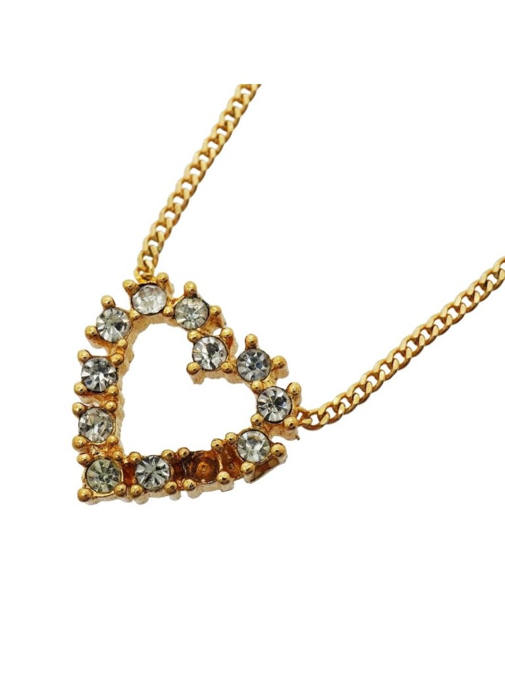 Dior Necklace Heart Motif Gold Plated Rhinestone